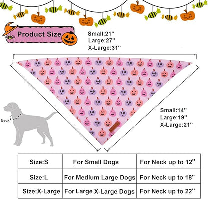 ADOGGYGO Pink Halloween Dog Bandanas 2 Pack, Reversible Ghost Pumpkin Scarf Bib, Adjustable Fit Pink Halloween Bandana for Medium Large Dogs Girl (Large)
