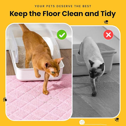 Cat Litter Mat Litter Trapping Mat, 24" x 17" Premium Durable PVC Grid Mesh with Scatter Control, Non-slip, Less Waste Cat Litter Box Mat, Pink