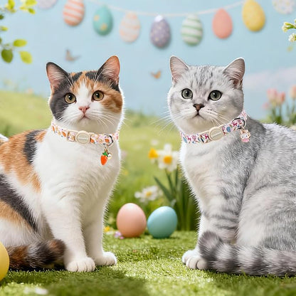 2 Pack Easter Cat Collars,DOGWONG Cute Breakaway Kitty Collars,Blue Bunny Pink Carrot Cat Collar with Bell, Easter Kitten Collars for Girl & Boy Cats