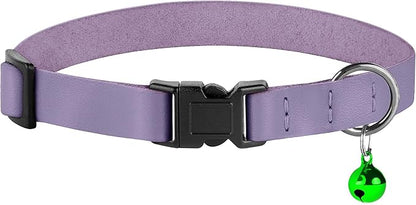Breakaway Cat Collar with Bell - Leather Adjustable Kitten Collars with Safety Quick Release Buckle - Soft Small Pet Collars for Girl & Boy Cats (Lavender)