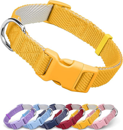 Dynmeow Soft and Breathable Cotton Dog Collar, Durable Adjustable Pet Collar with Quick-Release Buckle, Lightweight for Sensitive Skin for Puppies and Extra-Small Dogs, Yellow, Xs