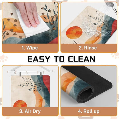 Absorbent Pet Dog Bowl Mat for Food and Water, Pet Cat Food Feeding Mat with Non Slip Rubber Backing, Dog Food Mats for Floors Waterproof, 17"x30"