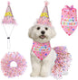 Dog Birthday Bandana with Hat and Dress Girl Set Puppy Birthday Party Supplies Cute Tutu Skirt Outfit for Small Medium Large Dogs Decorations
