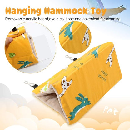 Rypet Winter Warm Bird Nest House - Hanging Hammock Velvet Shed Hut Cage Plush Fluffy Birds Hideaway Sleeping Bed Fuzzy for Parrot Parakeet Cockatiels Budgies Lovebird Medium（Yellow）