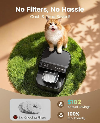 oneisall Wireless Filterless Cat Water Fountain, Separate Clean and Dirty Water Pet Fountain with Stainless Steel Bowl, 3.5L/118oz Quiet No Filter Smart Automatic Cat Water Dispenser Indoor, Black