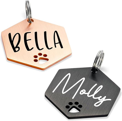 Ultra Joys Dog Tags Personalized for Pets - Hollow Paw Custom Pet ID Tag - Engraved Dog Tag for Small, Large Dogs - Large Hexagon in Rose
