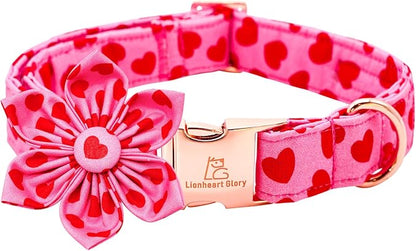 Lionheart glory Valentine's Day Dog Collar with Flower Dog Collar for Medium Dogs, Soft Adjustable Hearts Dogs Collars Spring Pet Collars Flower Puppy