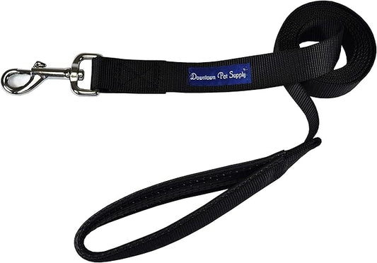Downtown Pet Supply 2ft Heavy-Duty Dog Leash - Padded Comfort Handle & Stainless Steel Fastener - 0.75in Wide - Black