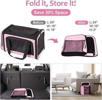 Discala Extra Large Cat Carrier for 2 Cats, Pet Carrier, Dog Carrier for Small Dogs, Cat Carrier Soft, Collapsible Large Pet Carrier for Traveling Indoor and Outdoor Uses - Pink 24"x16"x16"