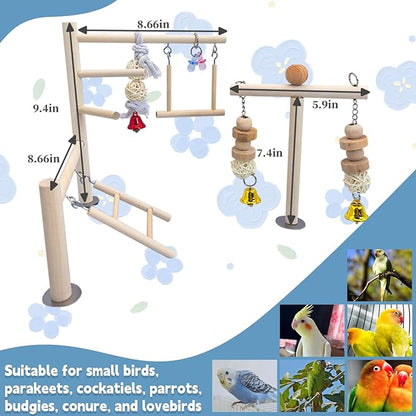 PINVNBY Bird Playground Parrot Play Gym Parakeet Cage Play Stand Wooden Perches Playpen Ladders Conure Chewing Climbing Swing Toy Birdcage Accessories for Small Cockatoo Cockatiel Lovebirds Budgie