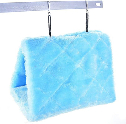 MOACC Winter Warm Bird Nest House Shed Hut Hanging Hammock Finch Cage Plush Fluffy Birds Hut Hideaway for Hamster Parrot Macaw Budgies Eclectus Parakeet Cockatiels Cockatoo Lovebird (S, Blue)