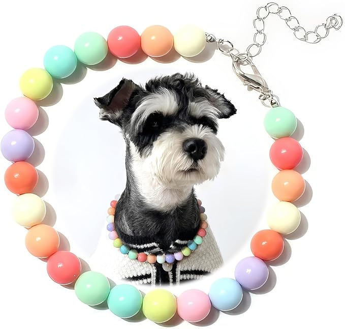 Hosiwei Dog and Cat Rainbow Beads Collar Necklace, Faux Pearls Necklace Pet Jewelry Colorful Candy Colors (Colorful, XL(16.5-22.2lb))