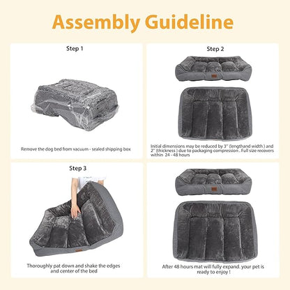 Orthopedic Dog Bed for Large Dogs - Extra Thick Supportive Dog Couch Bed, Pet Beds Sofa with Waterproof Washable Cover & Non-Slip Bottom, Grey, 38x28 Inch