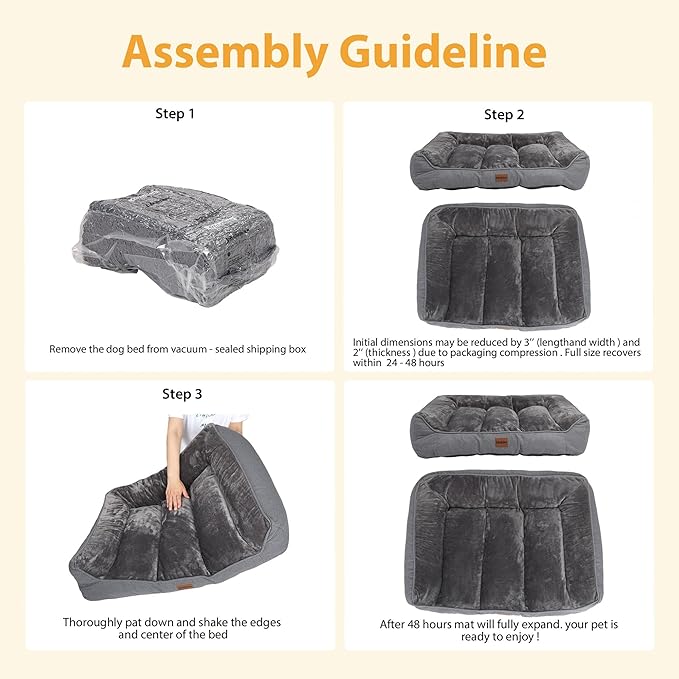 Orthopedic Dog Bed for Extra Large Dogs - Extra Thick Supportive Dog Couch Bed, Pet Beds Sofa with Waterproof Washable Cover & Non-Slip Bottom, Grey, 42x30 Inch