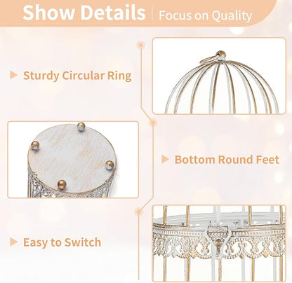 NUPTIO Decorative Candle Lanterns White: 3 Pcs Distressed White Metal Bird Cage Indoors Lantern Centerpiece Assorted Rustic Birdcage Pillar Candle Holders for Home Living Room Porch Office Decoration