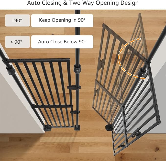 unipaws 75" High Extra Tall Cat Gate, Auto Closing and No Drilling Safety Gate for Doorway Hallway Stairs, Cat Dog Proof, Fit for 35"-38" Wide Opening, Indoor Use, Black