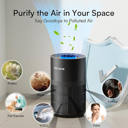 Air Purifiers for Bedroom with H14 True HEPA, Quiet Air Cleaner With Sleep Mode Night Light, Small Air Purifier Covers Up to 1200ft², 360° Air Intake, 3 Speeds, Timer, Aroma Function, Black