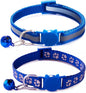 Blue Break Away Cat Collar with Bells, [2 Pack] Breakaway Kitten Collar with Bells, Reflective Cat Collar for Girl Cats Kitty