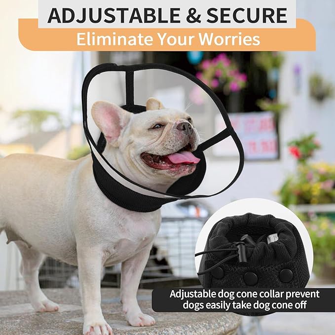 Allroaring Dog Cone Collar, Soft Dog Cones for Medium Dogs After Surgery, Adjustable Pet Cone for Dogs to Stop Licking, Breathable Doggie Elizabethan Collar for Wound Care Spay Neuter, Black M