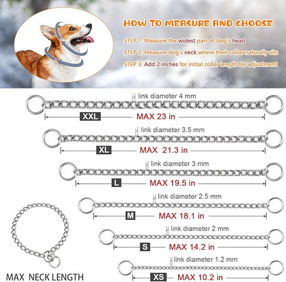 TagME Chain Choke Collar for Dogs, Adjustable Weather Proof Necklace for Small and Puppy Dogs, Alloy Steel Pet Training Collar