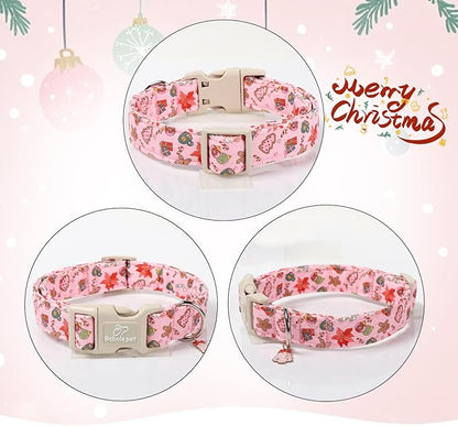 Christmas Dog Collar - Cute Pink Cozy Christmas Puppy Collar with Safety Buckle, Soft Adjustable Holiday Dog Collars for Small Medium Large Dogs XL