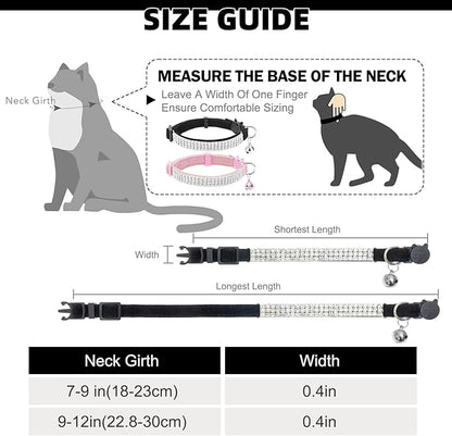 EXPAWLORER Soft Velvet Safe Cat Collars for Girl Cats -2 Pack Rhinestones Bling Diamante Adjustable Collars Breakaway- Chirstmas Cat Clollar Gifts with Bells for Boy Cats Kitty and Small Dogs