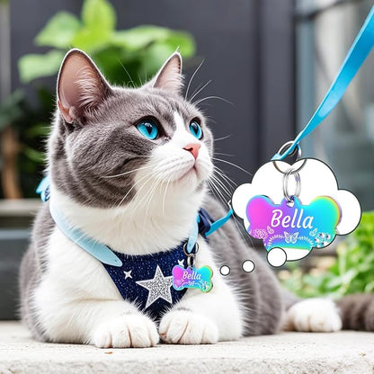 YEHANTI Dog Tags Personalized for Pets with Name Pattern Art Design - Engraved with Laser - Stainless Steel Cats Dogs ID Tags - Stylish Dog Collar Accessories (Paw Print Bone)
