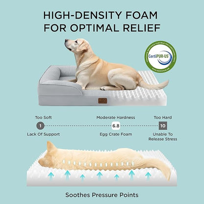 Bedsure L Plus Orthopedic Dog Bed for Large Dogs - Washable Dog Cat Bed Waterproof, L Plus Big Comfort Dogs Couch Sofa with Washable Removable Cover, Pet Bed with Nonskid Bottom, Cooling Grey, 38"