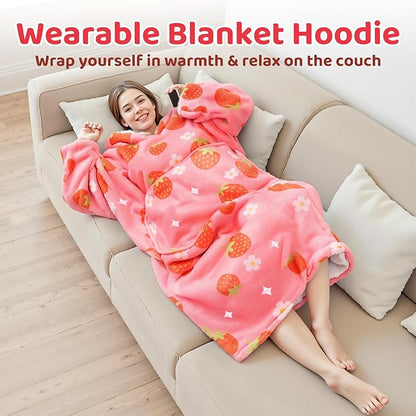 Mewaii Wearable Blanket Hoodie for Adults, Warm Sherpa & Soft Flannel Long Sweatshirt with Giant Pocket, Cozy Gifts for Women