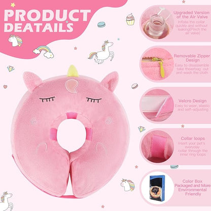 IEUUMLER Inflatable Recovery Dog Collar, Protective Donut Cone, Adjustable Soft Collar for Dog and Cat After Surgery Prevent from Biting & Scratching EU002 - Unicorn L+