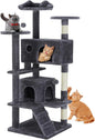 DUMOS 54-inch Indoor Cat Tree Tower –Multi-Level Pet House for Large Cats with 2 Condos, Scratching Posts, Round Platform, Small Ladder, and Toys – Perfect for Cats of All Ages, Dark Grey