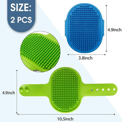 Dog Grooming Brush, Pet Shampoo Bath Brush Dog Grooming Shedding Brush Soothing Massage Rubber Comb with Adjustable Ring Handle for Long Short Haired Dogs and Cats 2pcs