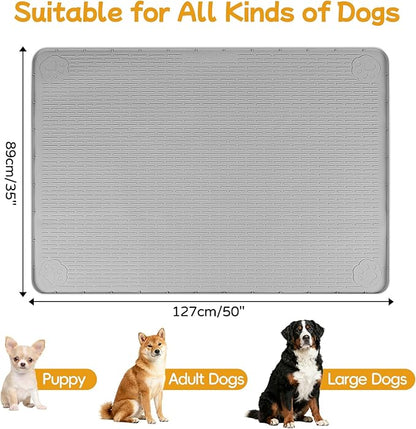 Lanstics Dog Food Mat, 50" x 35" Large Silicone Mat Dog Feeding Mat with Raised Edge Non-Slip Pet Feeding Mat for Food and Water Bowl, Easy to Clean, Floor Protection (Gray)