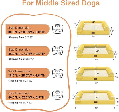 Large Dog Bed Orthopedic Washable: Beds Bolster XL Bed Big XLarge Dogs Egg Crate Foam Couch Sofa Waterproof with Removable Cover - Ginger