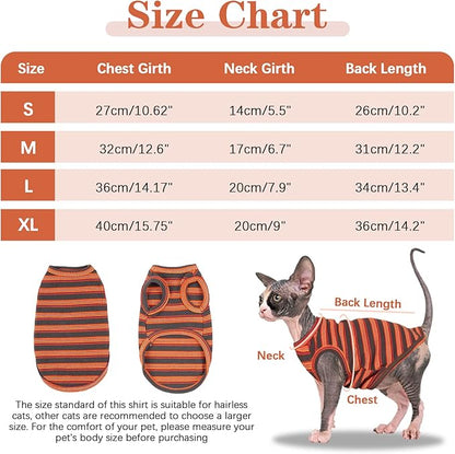 BRKURLEG Sphynx Hairless Cats Shirt Puppy Clothes Soft Cotton T-Shirts Cute Cats Pajamas Cat Stripes Vest Pet Sweater, Round Collar Vest Kitten Shirts(Red Stripes, M)