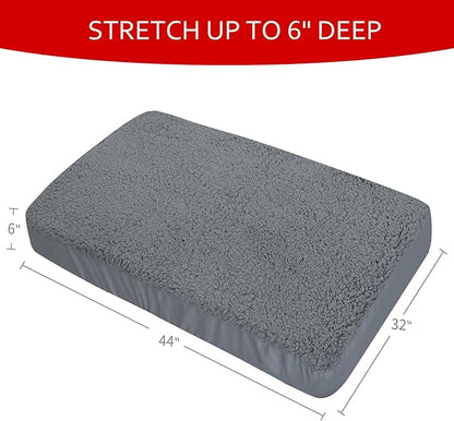 Dog Bed Covers Soft Plush Replacement Washable, Waterproof Pet Mattress Bed Liner Grey 44x32 Inches, for Dog/Cat, Cover Only