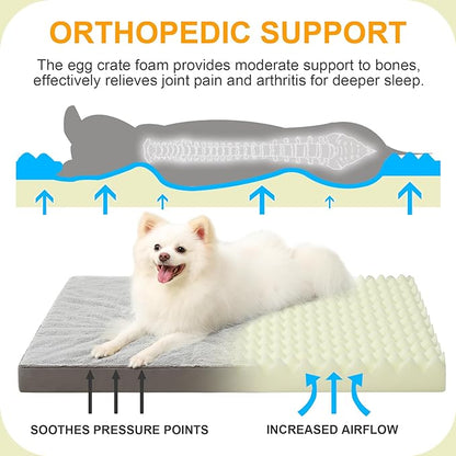 KSIIA Orthopedic Dog Bed - Waterproof Crate Bed for Small Dogs, Deluxe Plush Washable with Egg Crate Foam & Removable Cover, 23 x 17 Inch, Gray