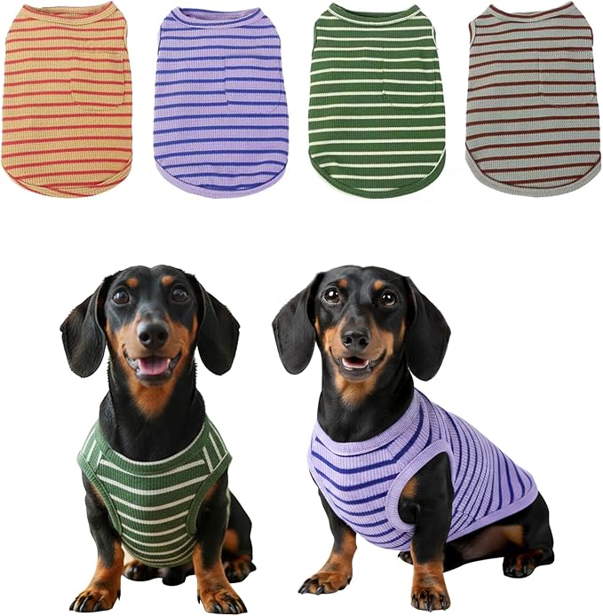 Dog Clothes, Stripe Dogs Shirts for Small & Medium Breeds, Pet Tank Top, Breathable Waffle Fabric Puppy Outfit, Shirt for Chihuahua, Yorkie, Dachshund, Corgi (4Pack, XSmall)