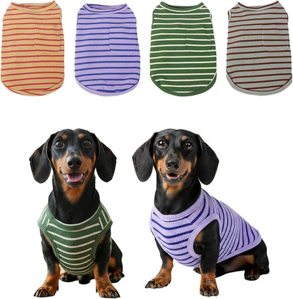 Dog Clothes, Stripe Dogs Shirts for Small & Medium Breeds, Pet Tank Top, Breathable Waffle Fabric Puppy Outfit, Shirt for Chihuahua, Yorkie, Dachshund, Corgi (4Pack, XSmall)