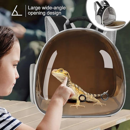 Bearded Dragon Travel Backpack with Harness and Leash Set,Lizard Backpack Travel Carrier,Space Capsule Clear Bubble Window Astronaut Reptile Carrier Backpack, Airline Approved