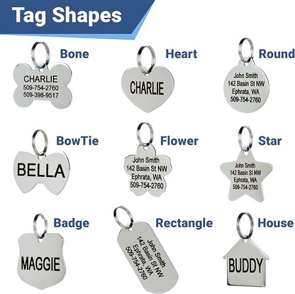 GoTags Stainless Steel Pet ID Tags, Personalized Dog Tags and Cat Tags, up to 8 Lines of Custom Text, Engraved on Both Sides, in Bone, Round, Heart, Bowtie and More (Star, Small (Pack of 1))