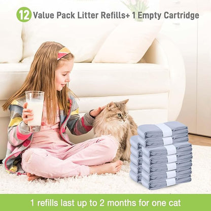 12 Pack Cat Litter Refill Bags, 100% Odor Lock Litter Refills Compatible with Litter Genie XL/Plus/Standard/Pet Pail