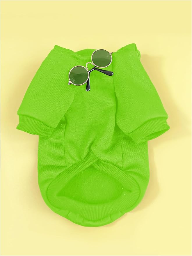 QWINEE 3Pcs Dog Hoodie Cat Apparel Dog Custume Set with Necklace and Sunglasses Pet Clothes for Puppy Small Medium Dogs Cats Green Large