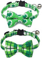 2-Pack Breakaway Cat Collars with Removable Double-Layer Bow Tie and Bell for Boy and Girl Cats,Safety Kitten Collars Suitable for Festivals and Daily. (St. Patrick's Day1)