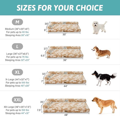Cute Dog Bed, Faux Rabbit Fur Orthopedic Foam Dog Bed with Sides, Removable Washable Cover & Waterproof Lining, Comfortable Pet Couch for Large Dogs, Tie-Dye Brown (44" L x 32" W x 7" Th)