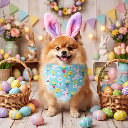 Youyole 120 Pcs Easter Dog Bandana Bulks Bunny Dog Bandanas Rabbit Egg Pet Scarf Soft Cat Triangle Scarfs Easter Day Pet Bandana Bibs for Small and Medium Breed