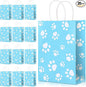 Blulu 20 Pcs Puppy Dog Paw Gift Bags with Paper Twist Handles, Dog Gift Paper Paw Treat Goodie Bags for PET Treat Party Favor, 6.3 x 3.1 x 8.6 Inch(Blue Backing)