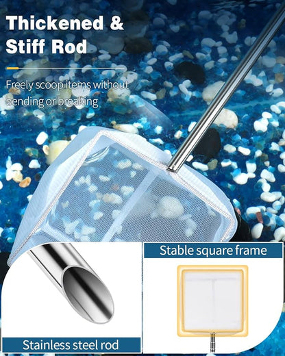 Pawfly 4 Inch Aquarium Soft Square Fine Shrimp Net, Tiny Fish Tank Net for Small Ponds, Extendable Stainless Steel Handle