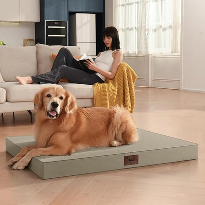 Outdoor All Weather XL Dog Bed, Waterproof Pet Bed for Extra Large Dogs, Orthopedic Egg Crate Foam with Removable Washable Oxford Cooling Cover, 44x32 Inch, Khaki
