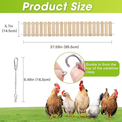 Jorewood Chicken Coop Toy Natural Wooden Chicken Swing & Bridge Toys Multi-Functional Poultry Perch with Wooden Beads (Safe for Chickens/Ducks)